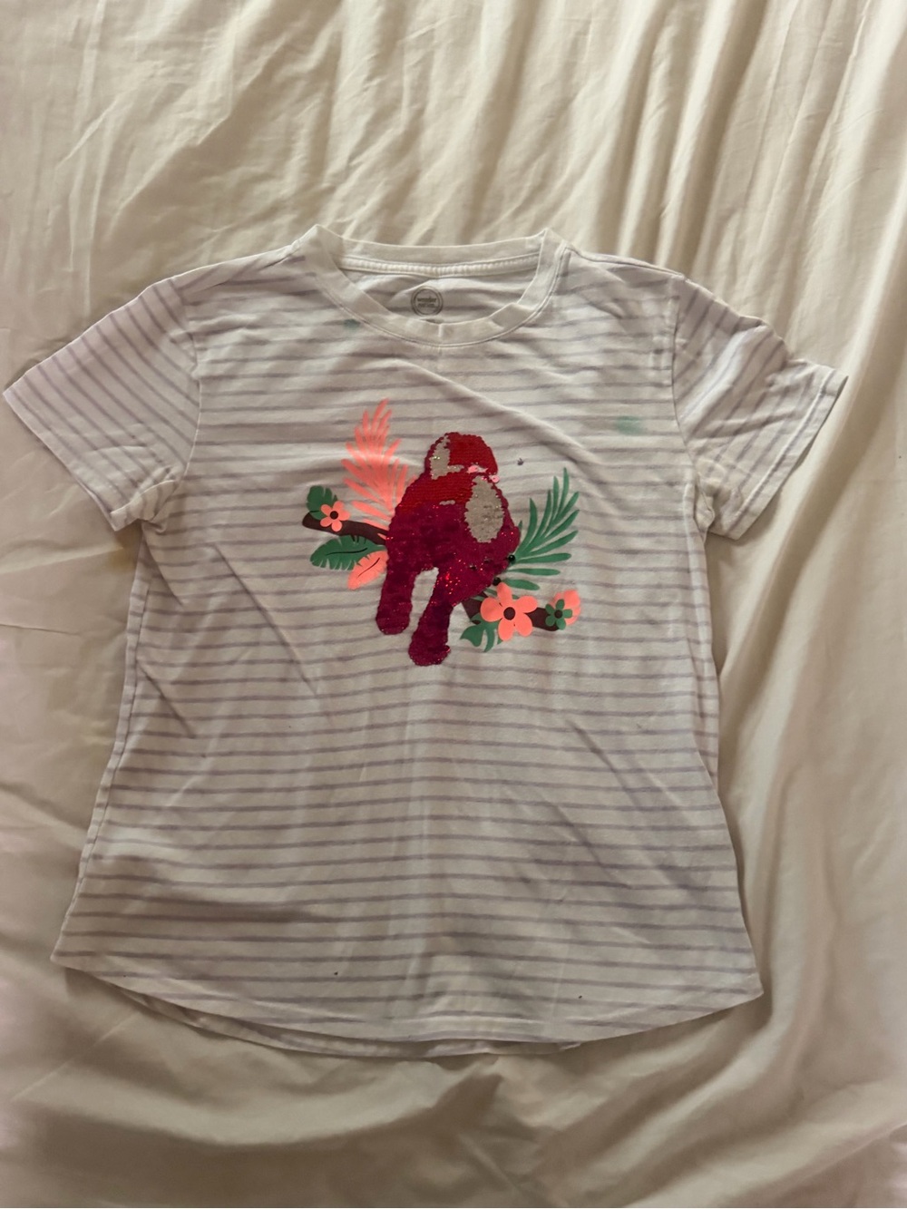 wonder nation White & Gray Stripe Tee with Pink Sequin Elephant